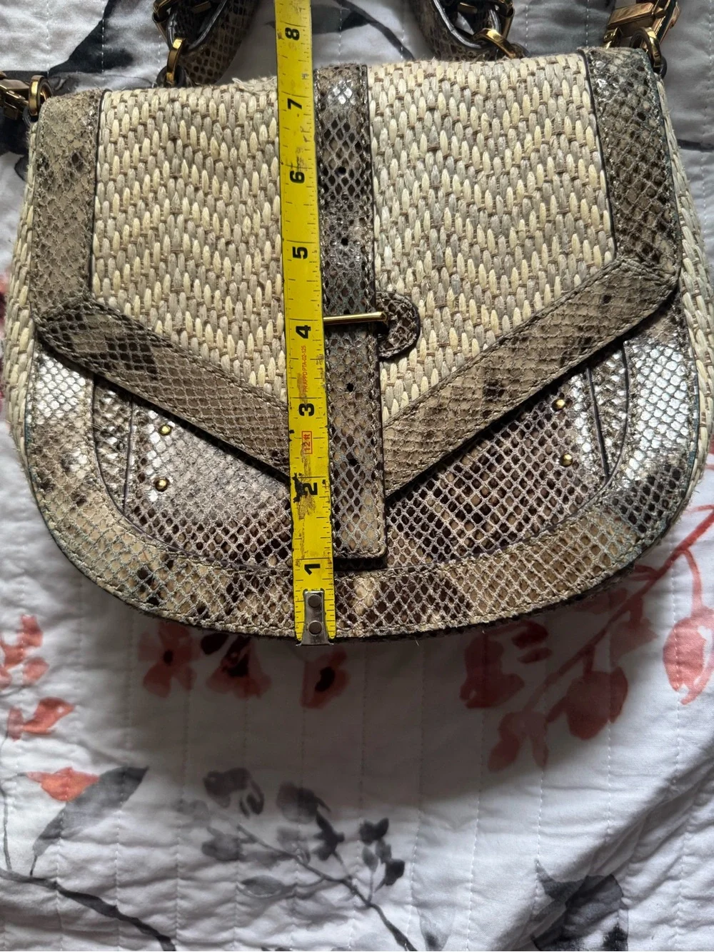 Tory Burch Woven Straw Crossbody with Snakeskin Trim - Beige/Brown